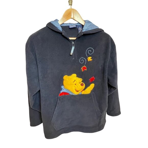 Pooh Disney Navy Embroidered Polyester Hooded Pullover with Pocket Sz S - Picture 1 of 11